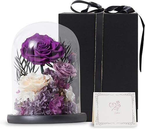 Rosa real preservada en cúpula de cristal para siempre, regalo para su madre, novia, esposa, abuela en Acción de Gracias, Navidad, cumpleaños,