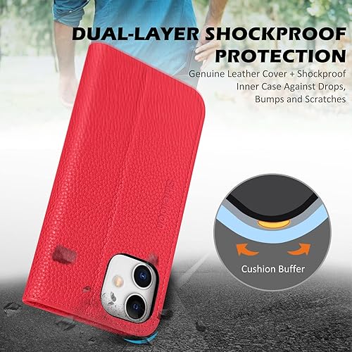 Miniatura 6 de SHIELDON Funda tipo cartera para iPhone 11, de piel auténtica, plegable, con función atril, bloqueo RFID, ranuras para tarjetas de crédito, funda