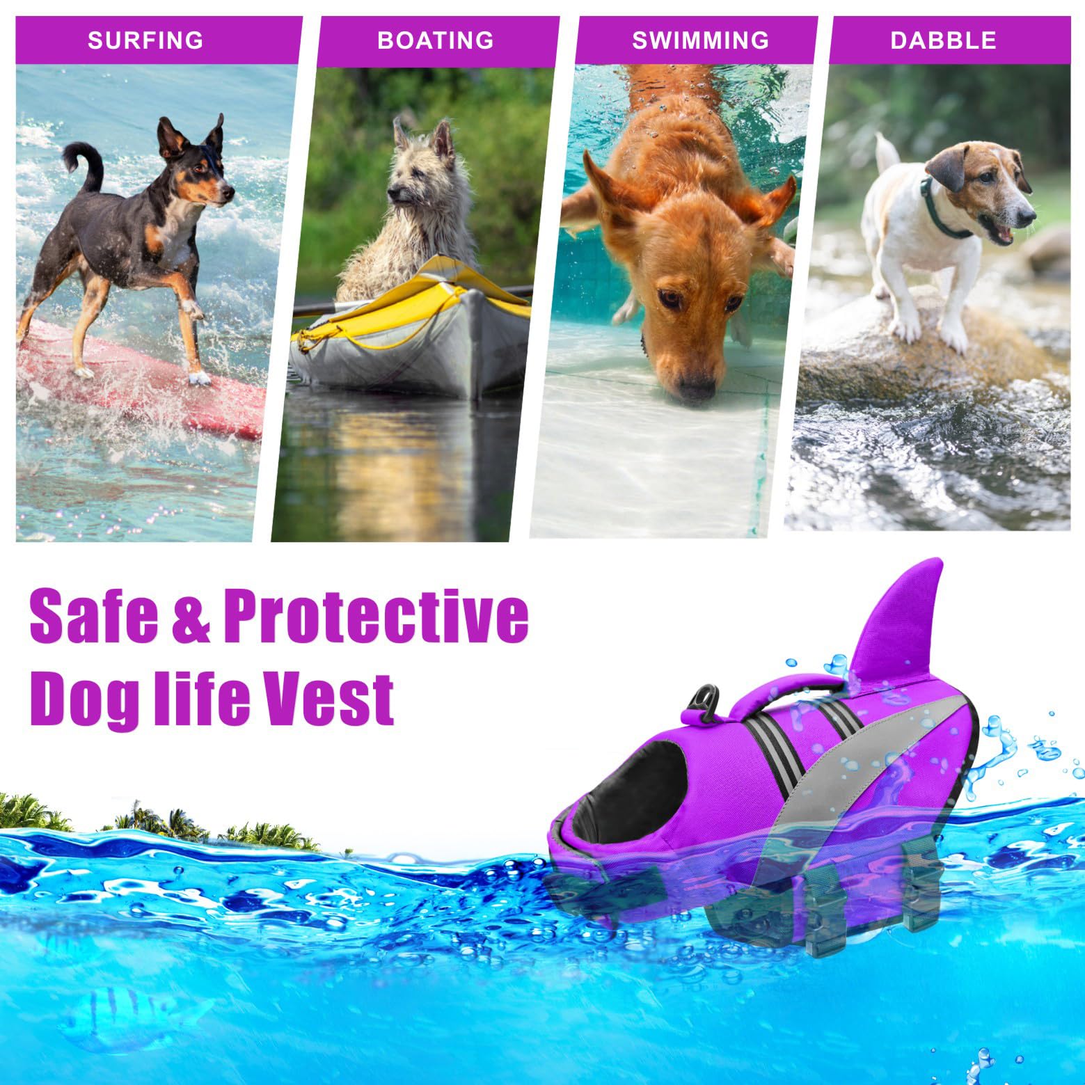 Giubbotto di Salvataggio del Cane Alta Flotation Shark Dog Salvagente Galleggia Cappotto Riflettente Pet Gilet di sicurezza Costumi da bagno Dog Life Vest