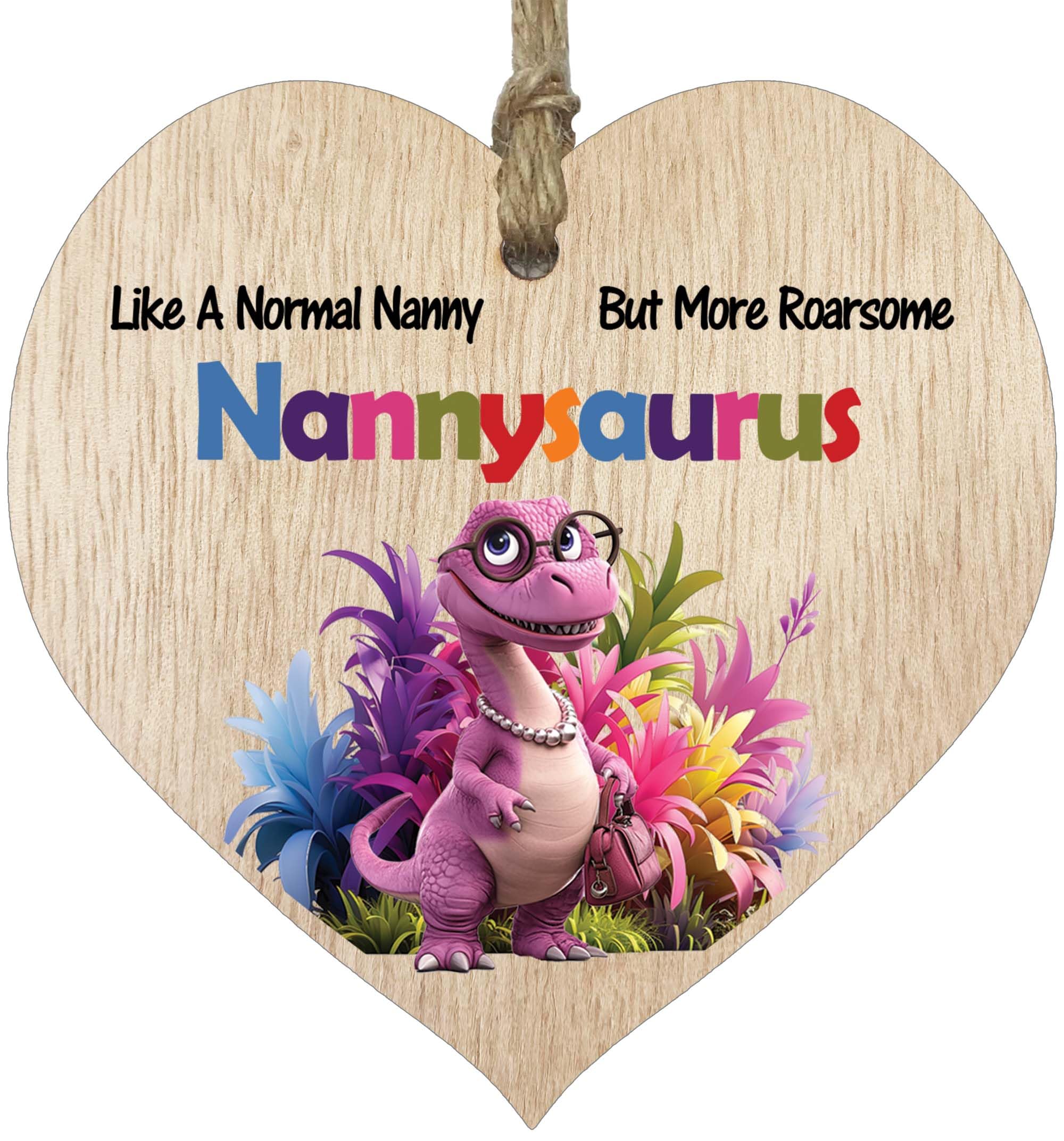 Nan Gifts - Roarsome Nansaurus Wooden Heart Plaque - Happy Birthday Gifts for Nan from Grandson Granddaughter, Dinosaur Mother's Day Presents, Light Wood Sign Keepsake