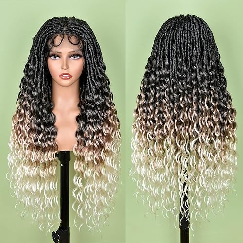 Sweece - Pelucas trenzadas de encaje completo para mujeres negras, peluca de trenzas sintéticas de diosa con pelo de bebé, peluca trenzada de