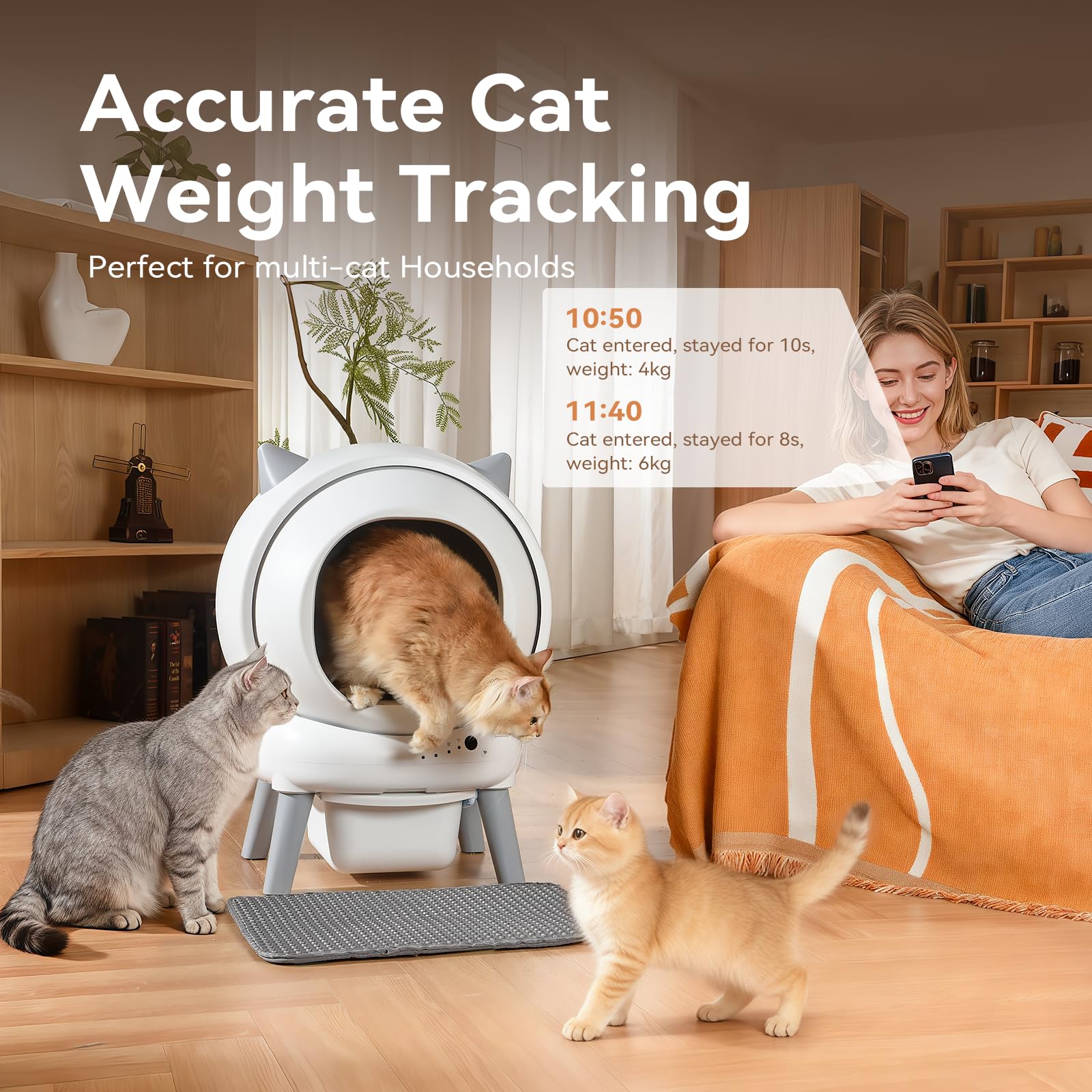 Self Cleaning Litter Box: Automatic Litter Box Self Cleaning for Multiple Cats Auto Robot with Dual Safety Protection, Large Openning Odor-Control with Mat - image 3