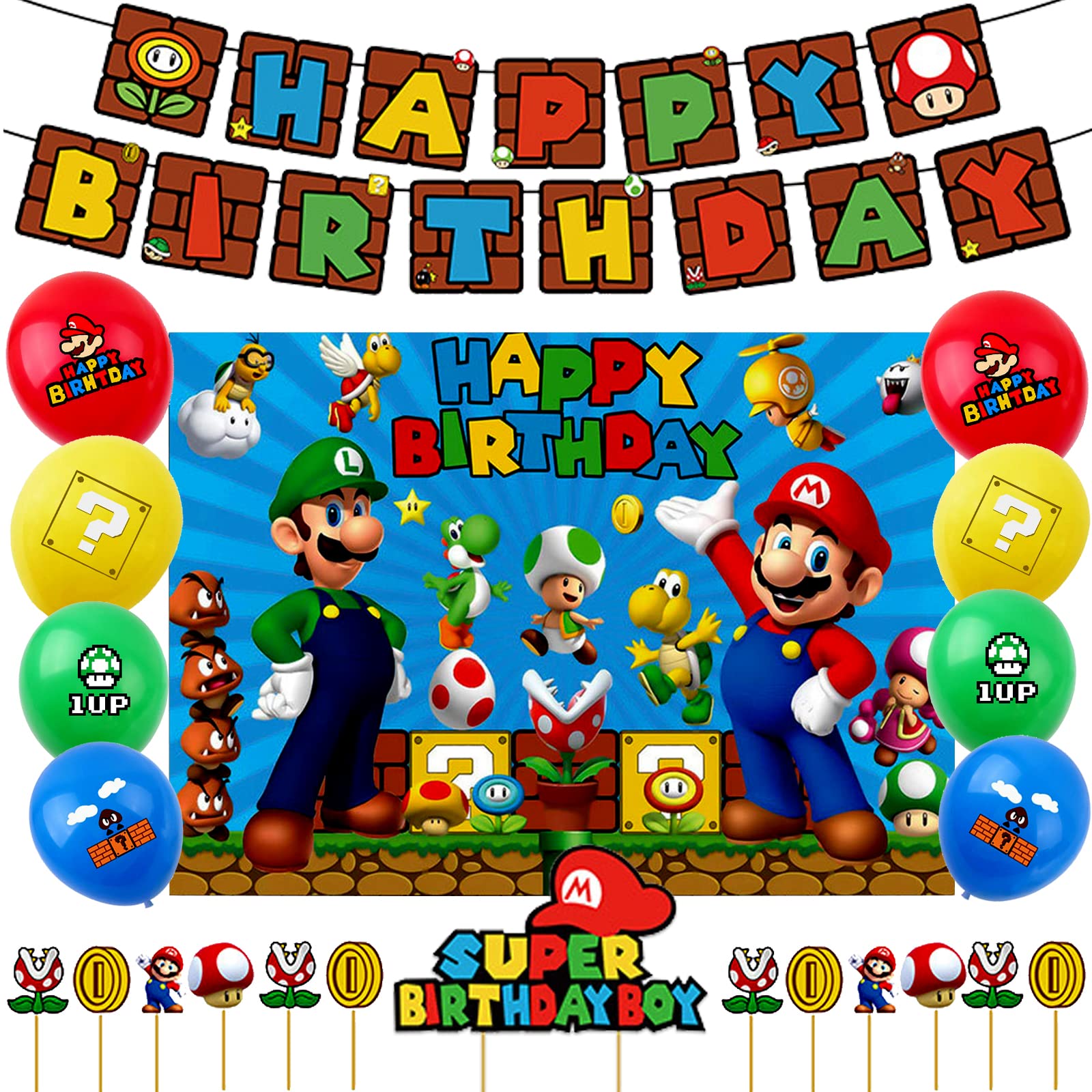 Amazon | マリオ 誕生日 飾り付け 風船セット マリオ誕生日