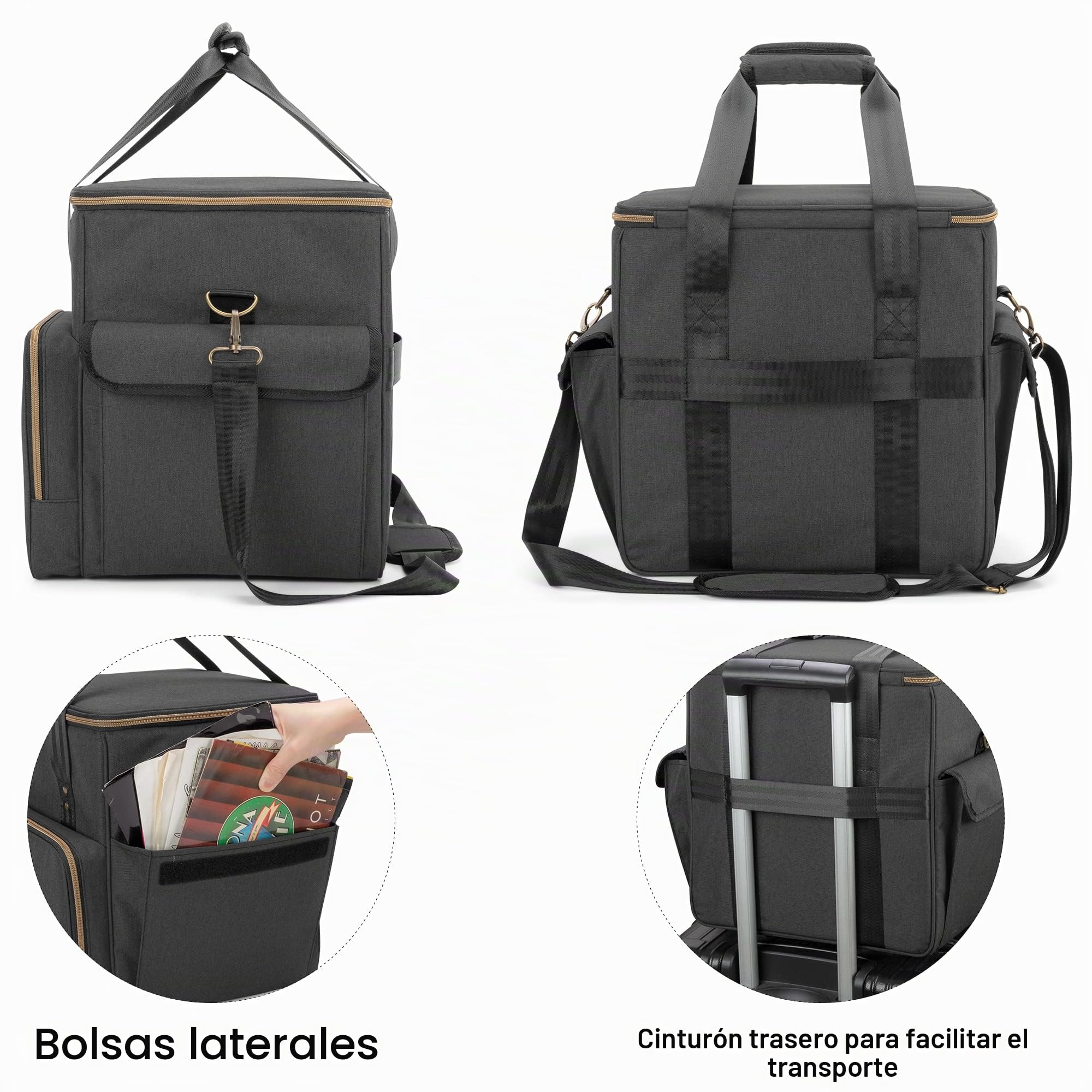 Trunab Bolsa de Discos de Vinilo Nailon Impermeable Ligero Robusto Gran Capacidad Compatible con 60 Discos, Bolsa Mejorada Ideal para Llevar su Disco de Vinilo LP con Correa para el Hombro y Asa