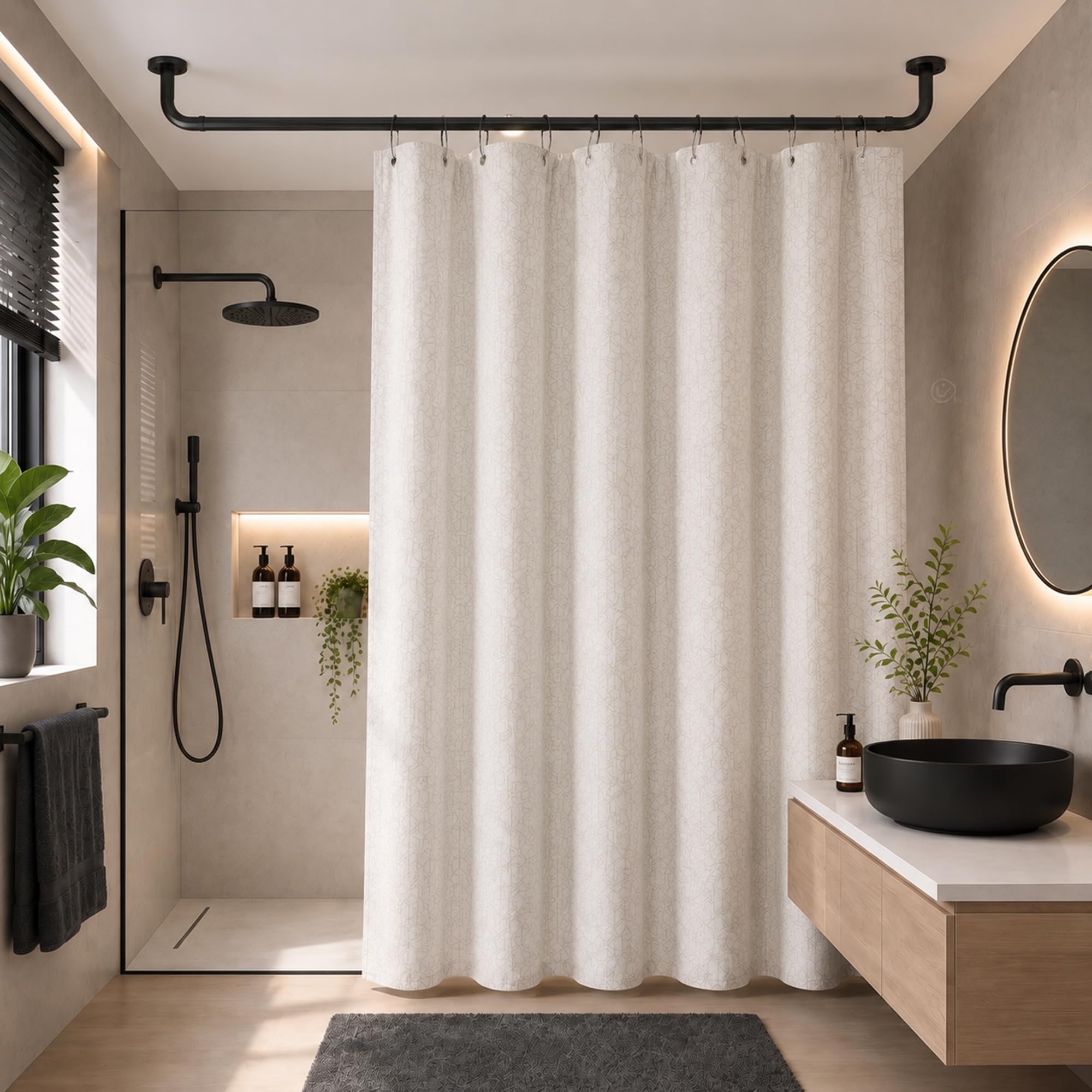 AMEHA Matte Black Extendable Shower Curtain Pole 48-82inches(120-210cm)