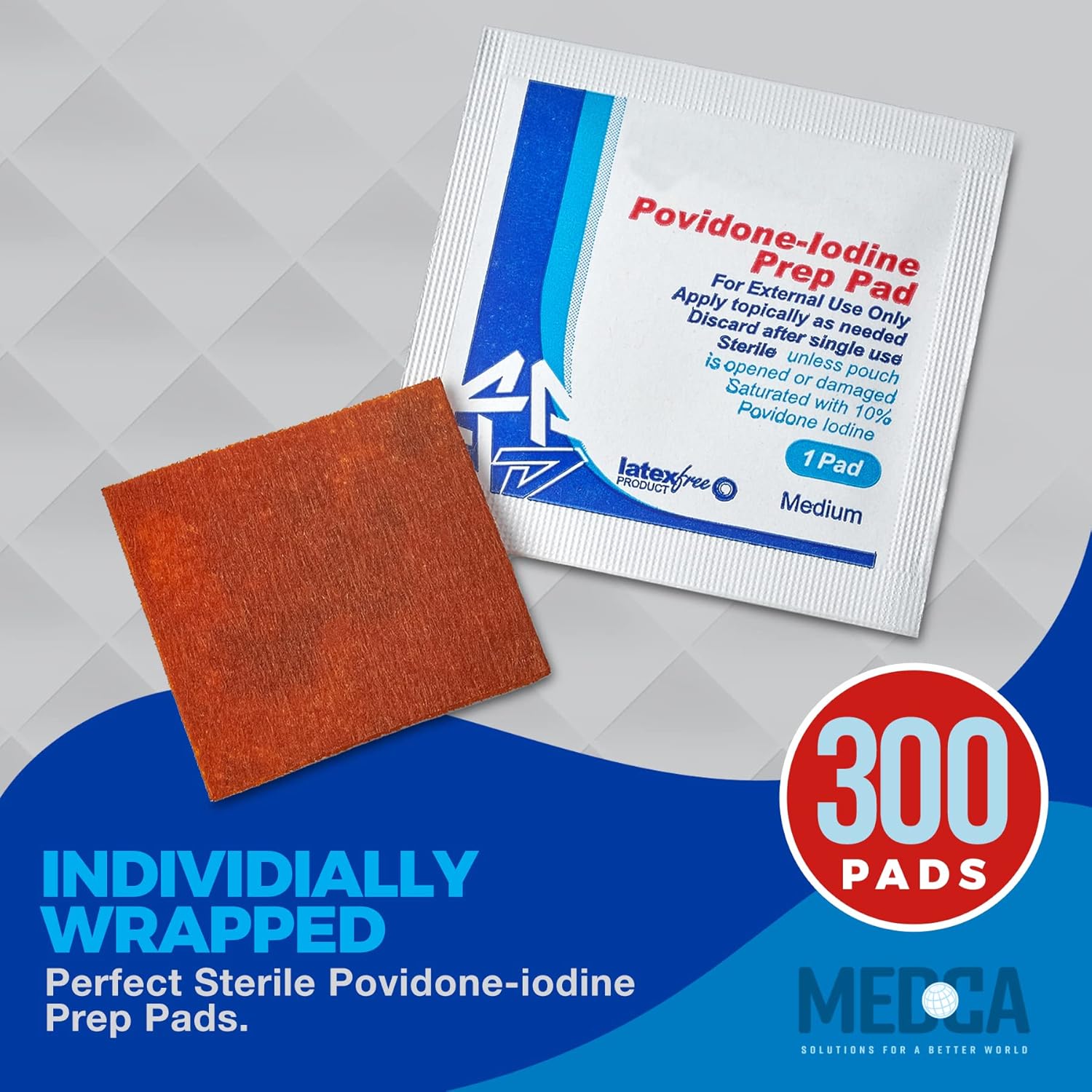 Iodine Prep Pads - (Box of 300 Count) Iodine Prep Solution Pads, 10% Povidone Iodine Swabs for Individual Disposable Cotton First Aid