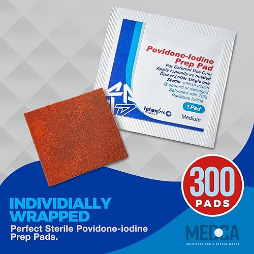 Miniatura 5 de Almohadillas de preparación de yodo - (caja de 300 unidades) Almohadillas de solución de preparación de yodo, hisopos de povidona yodo al 10% para