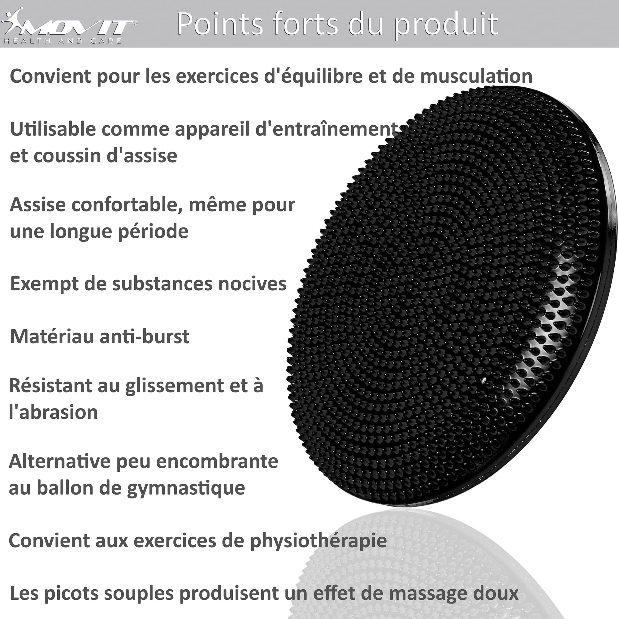 MOVIT Coussin d'assise à Balle Dynamic Seat avec Pompe, 33 cm ou 38 cm, Choix de Couleur, Coussin d'air à Picots Coussin d'équilibre