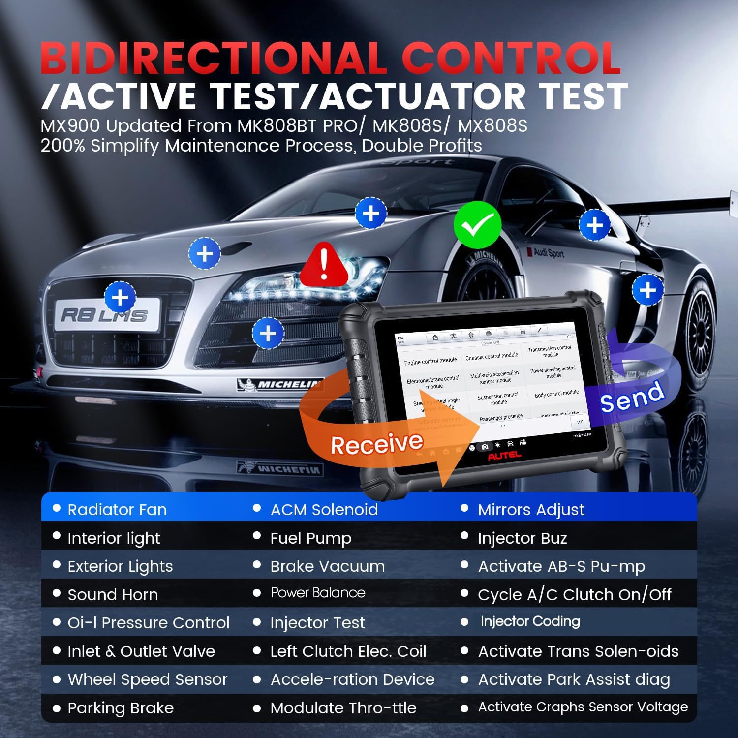 Autel MaxiCheck MX900, 2026 Valise Diagnostic Auto avec 3000+ Tests Actifs, DoIP& CAN FD, 40+ Services, Même Fonction que MK900 MK900BT, Ver Supérieure de MK808BT PRO MK808S MX808S, Tout Système, 11OS