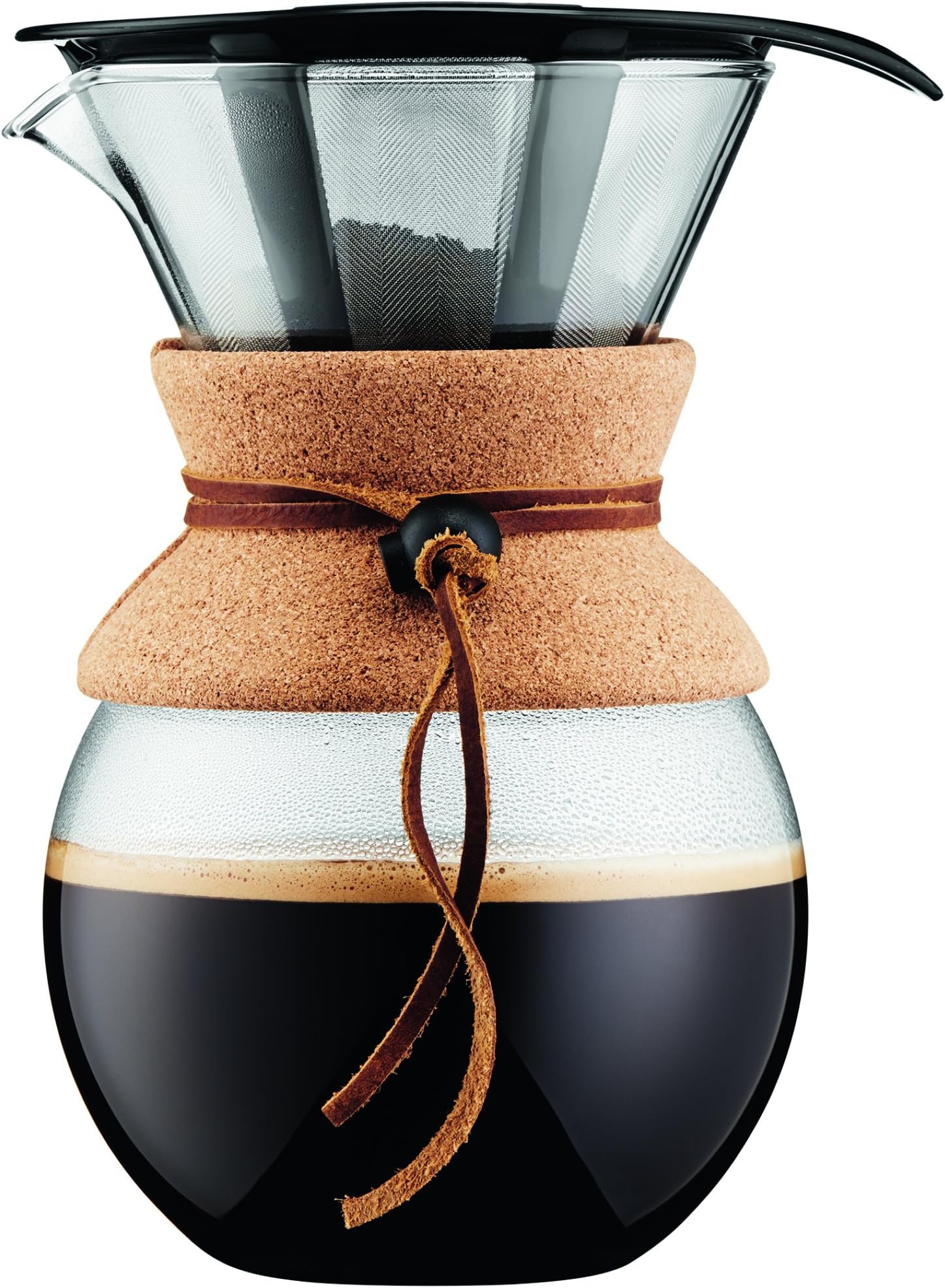 Bodum 34oz Pour Over Coffee Maker, High-Heat Borosilicate Glass with Reusable Stainless Steel Filter and Cork Grip - Made in Portugal