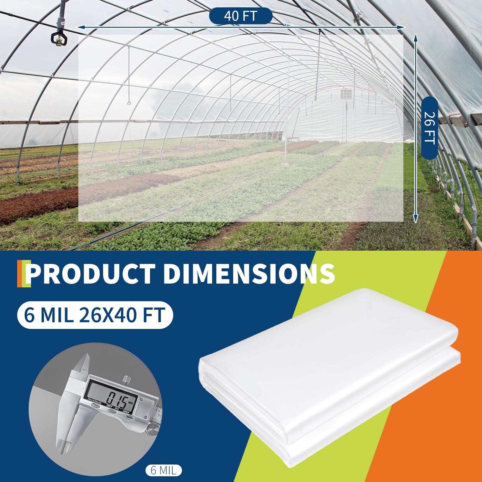 Garvee Telo per Serra 8x12,2m, Pellicola in Plastica Trasparente 6 Mil, Telo Polietilene LDPE Anti-UV, Copertura Serra Resistente per Agricoltura, Orto e Giardino, Anti-Invecchiamento 2 Anni