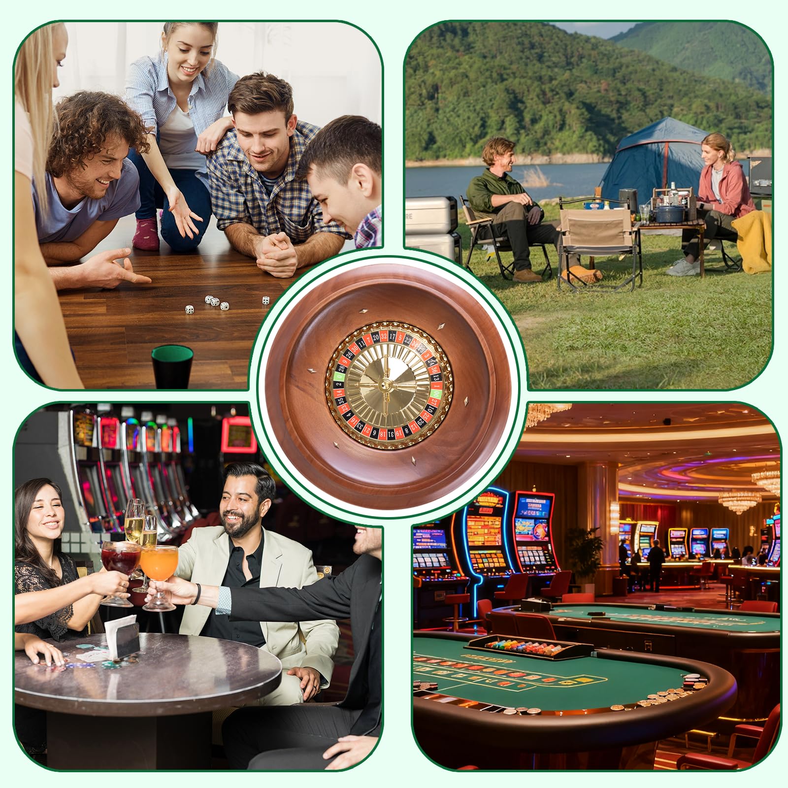Extguds 16 Zoll Holzrouletterad, handgefertigtes Roulette im Casino-Stil aus Massivholz mit 4 Metall-Roulettekugeln für Erwachsene, Premium-Geschenk für den Spieleabend