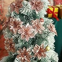 Vista 5 de GREENTIME 12 flores de Pascua artificiales con purpurina de 5.5 pulgadas, tallos de Navidad, con clips, adornos para árbol de Navidad para Campeón