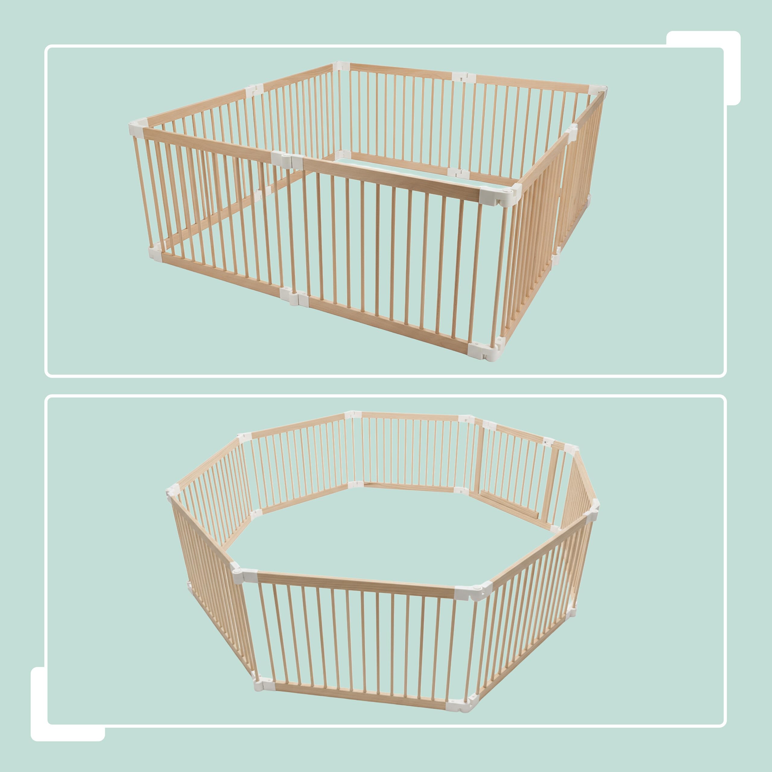 Relaxdays Laufstall Baby, Flexibles Laufgitter mit Tür, 8 Panel HxB: 61 x 84,5 cm, sichere Spielecke, Kiefernholz, Natur