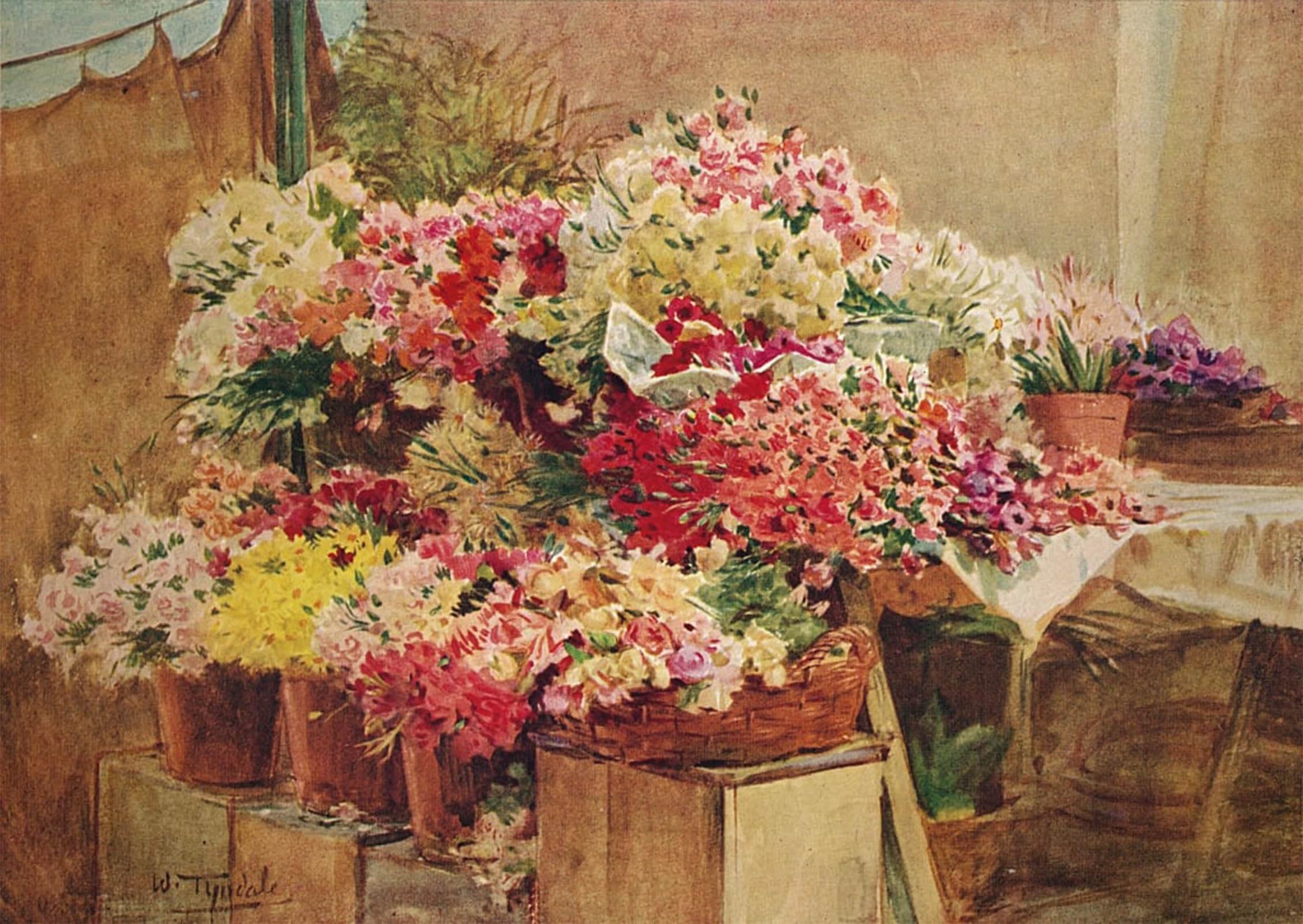 ARTXLXXBN Famous Painting Art Wall Decor Abstract Art Picture Flower Stall in Mentone Market by Walter Frederick Roofe Tyndale Animal Pictures for Home Decor 60x90cm