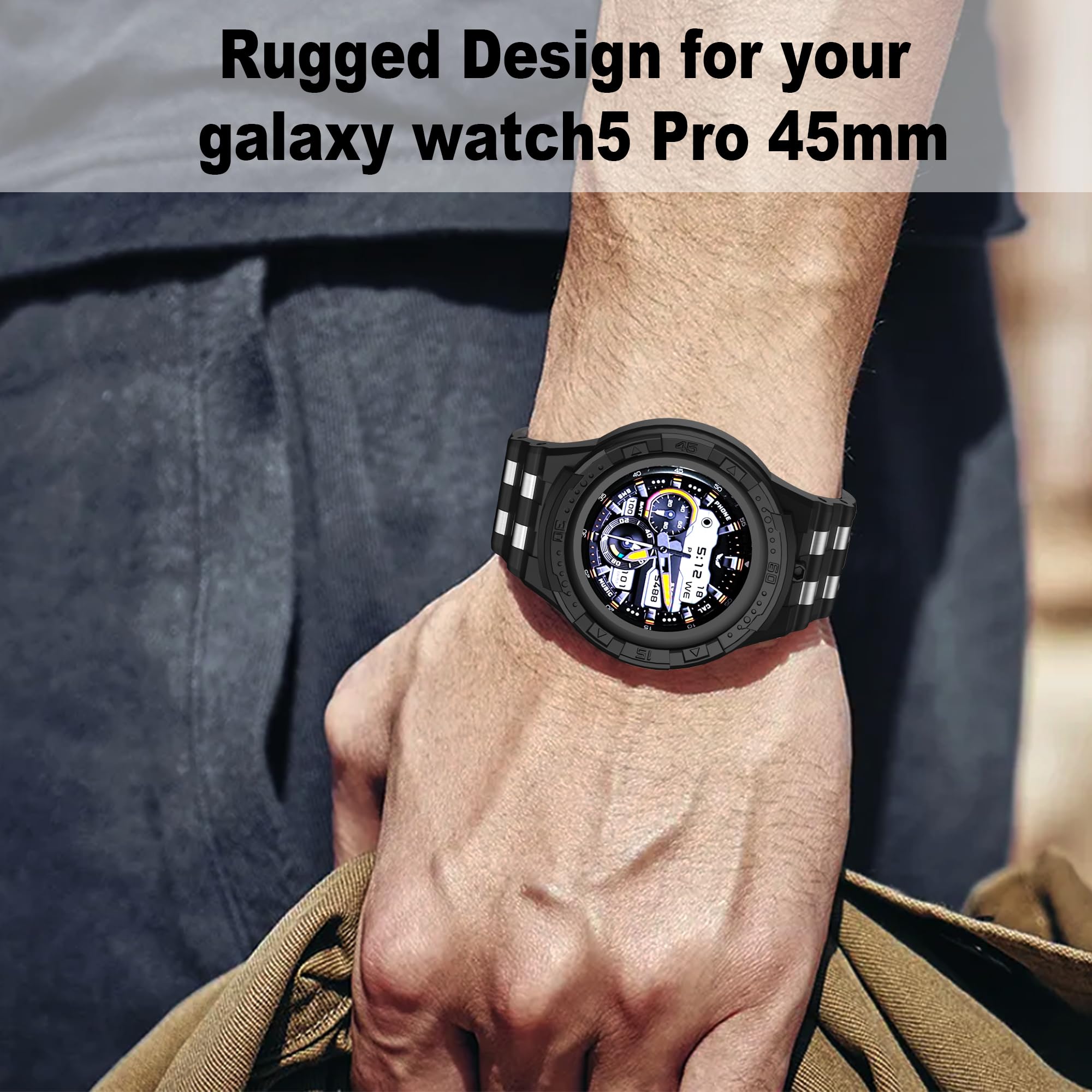 Etui kompatybilne z Samsung Galaxy Watch 5 Pro Band z etui do Galaxy 5 Pro 45 mm 2022 męskie, czarne