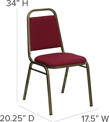 Miniatura 3 de Flash Furniture HERCULES Series Silla de banquete apilable con respaldo trapezoidal en tela burdeos, marco de vena dorada