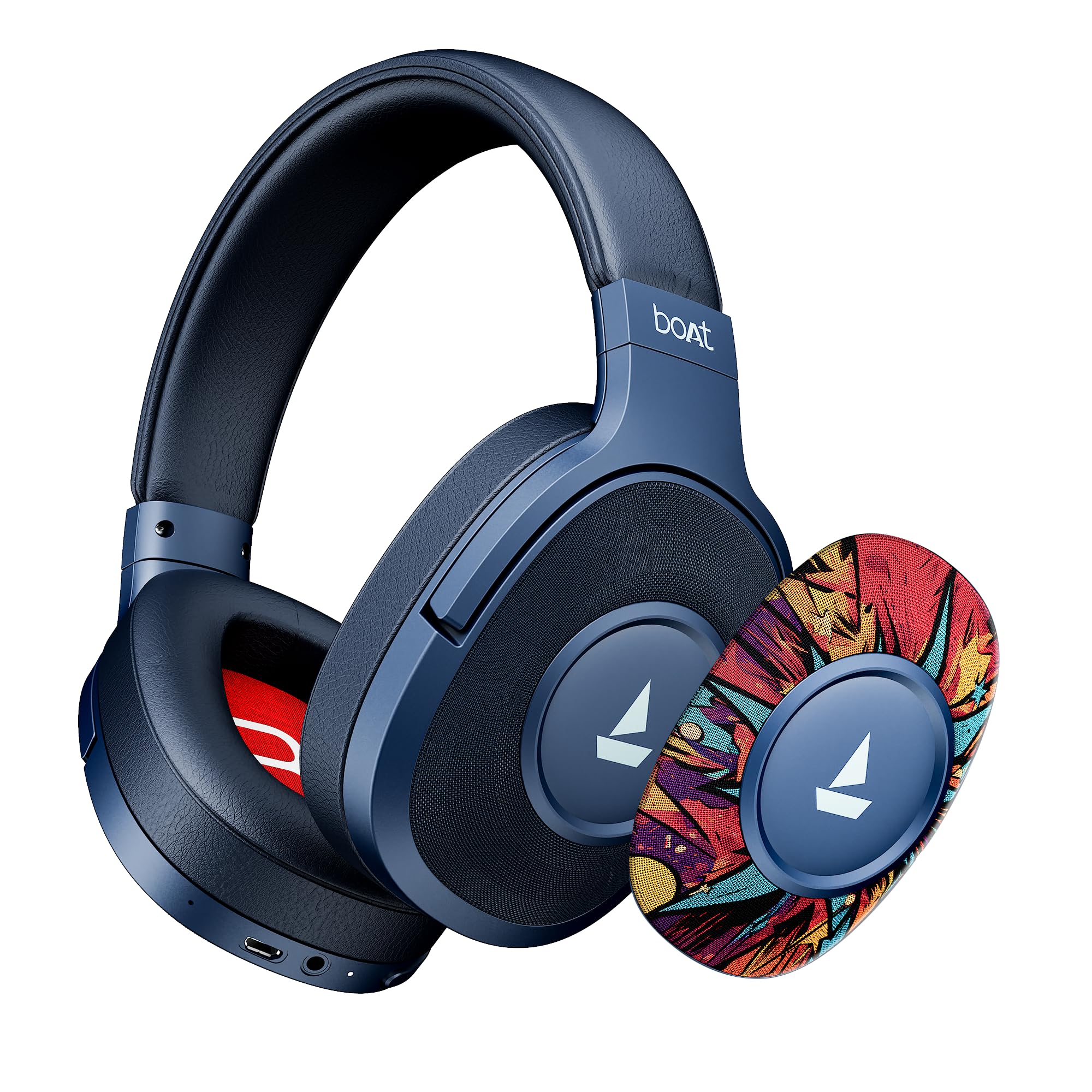 boAt 2025 Launch Rockerz Plus 550 Bluetooth Headphones, Customizable Earcups, 100Hrs Playback, 50mm Drivers, Dual Pair, Bluetooth Headphones, Wireless Headphone with Mic (Blue Psyche)