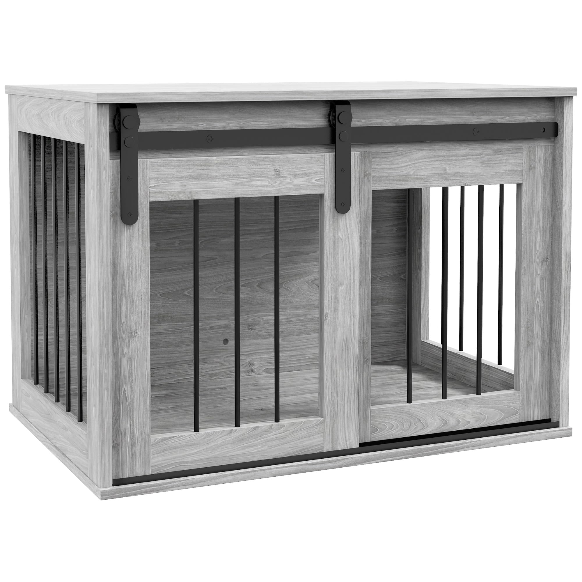 PawHut Hundebox für Hunde und andere Haustiere, Innenkäfig, 1 Schiebetür, Beistelltisch, Metall in Holzoptik, Maße: 57 H x 80 L x 54 B cm