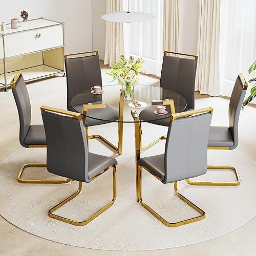 Miniatura 8 de Juego de mesa de comedor gopop de 5 piezas para 4, juego de mesa de comedor redonda de vidrio para 4, mesa de vidrio templado con 4 sillas con Mesa