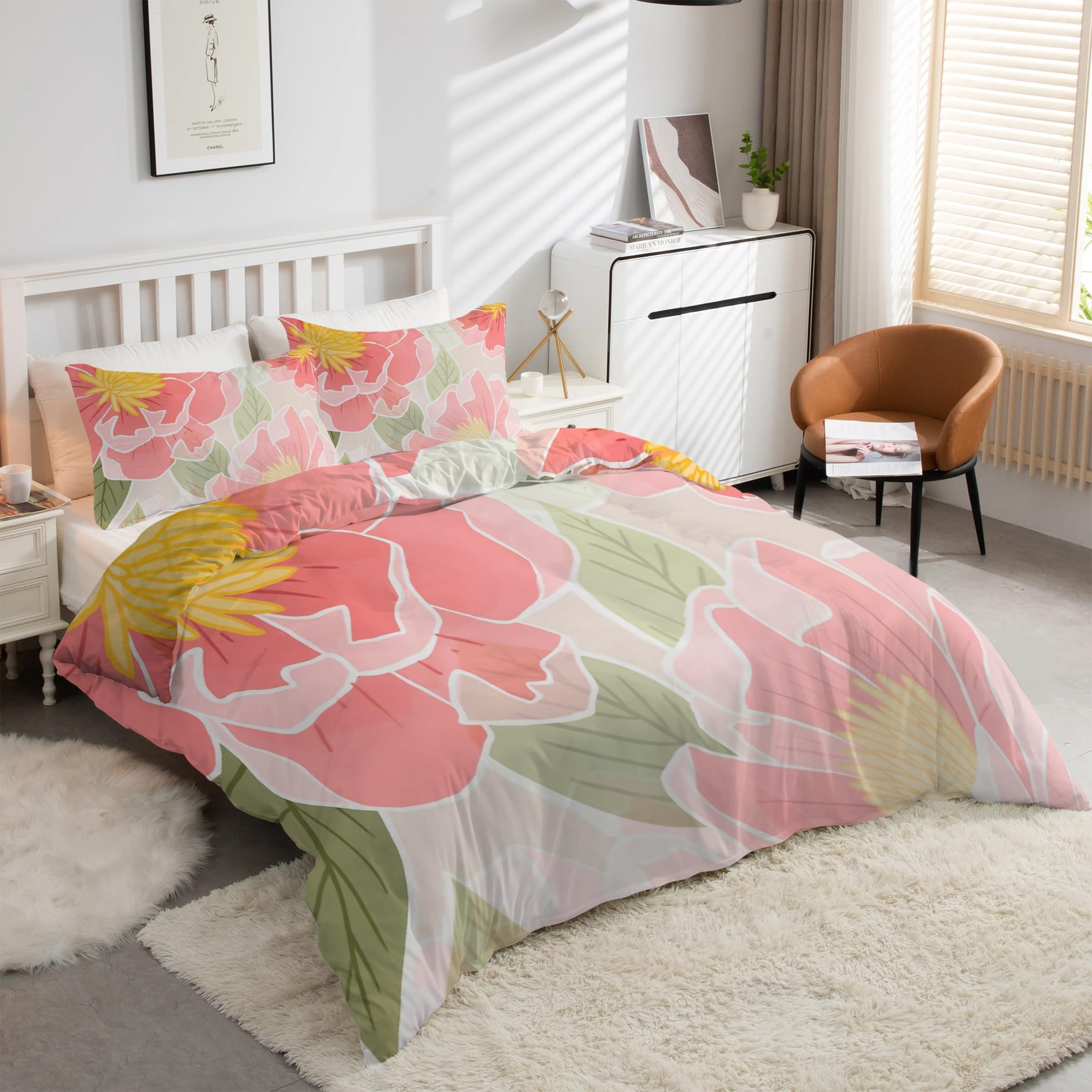 Housse de Couette 220x240 Fleurs finis les boutons perdus grâce à la fermeture éclair douce