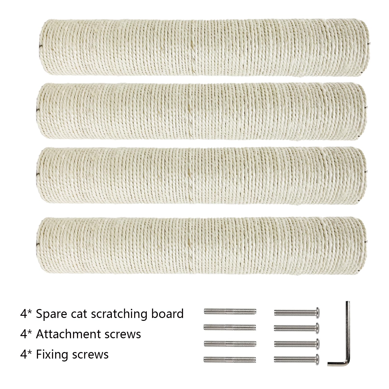 Kathson 4PCS Kratzbaum Ersatzstamm 15“ Ersatz-Kratzbaum für Katzen DIY Handwerk Refill Pole Teile Hanf Seil Kratzer Klettern Sitzstange für Innen Kätzchen Weiß