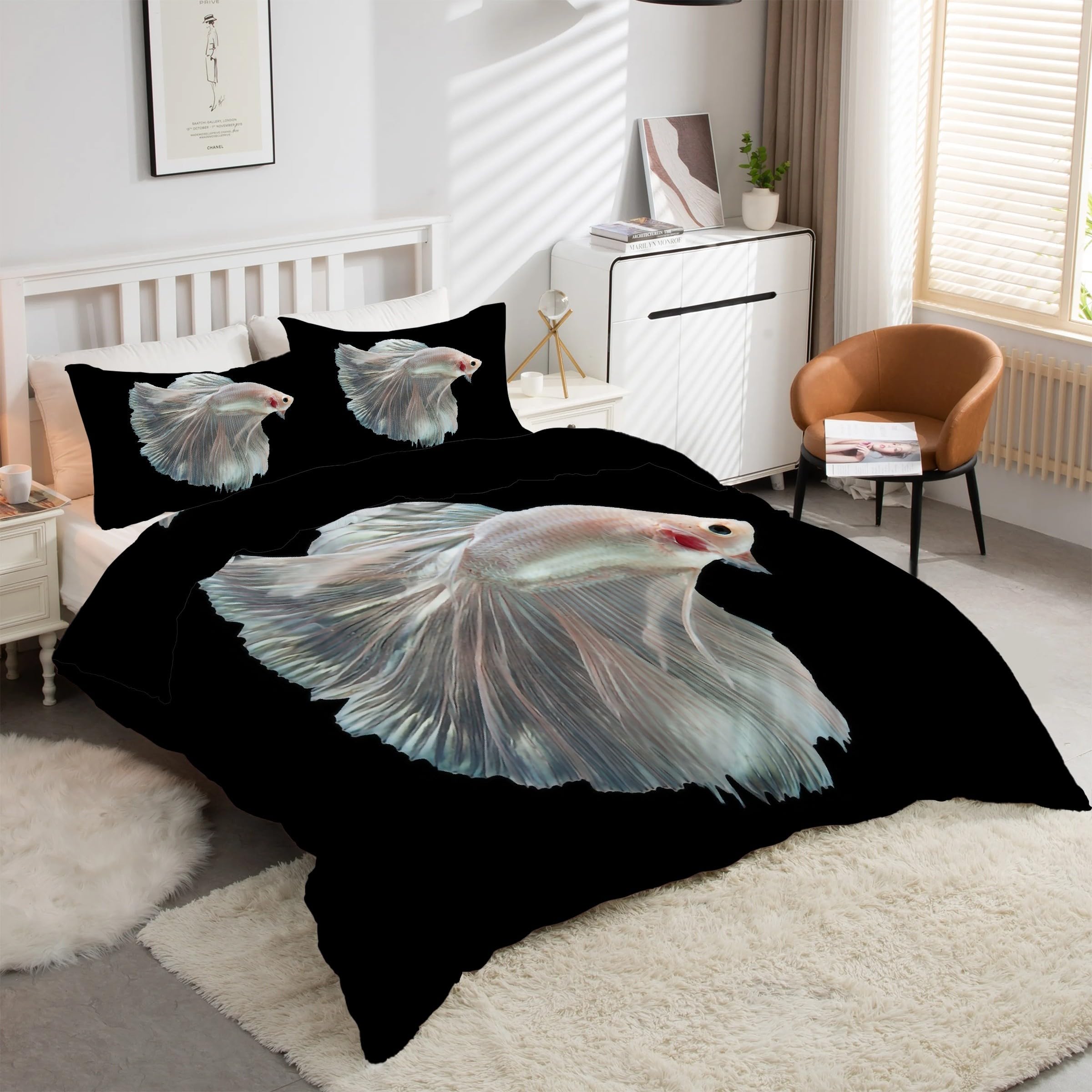 Housse de couette poisson combattant 220x240 en microfibre douce et fermeture éclair fluide