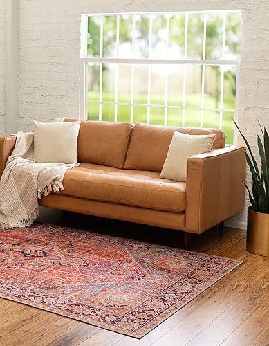 Miniatura 3 de Unique Loom Revival Collection - Alfombra tradicional con borde de medallón rojonegro (2 pies x 3 pies)