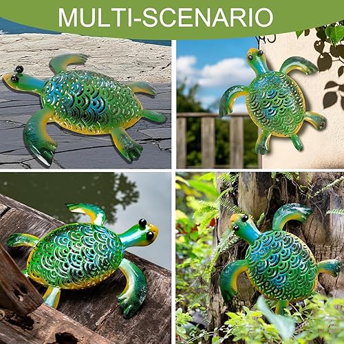 Miniatura 6 de Natelf Estatua de tortuga alimentada por energía solar, decoración para exteriores, arte de animales de metal, impermeable, esculturas al aire libre