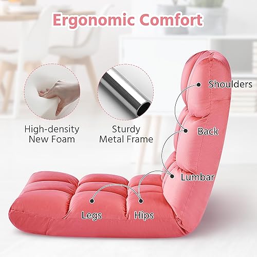 Miniatura 15 de Yaheetech Silla plegable de suelo con soporte para el respaldo, silla plegable acolchada para juegos con respaldo ajustable 14, sofá reclinable para
