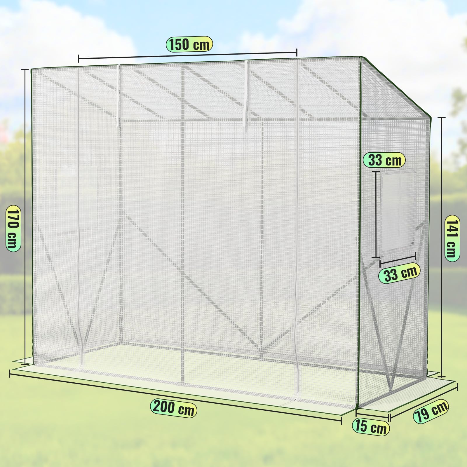 Velway Gewächshaus Tomatengewächshaus Begehbares 200x79x170/141cm | Witterungsschutz Schrägdach Foliengewächshaus, PE Gitterfolie 2 Belüftungsfenster für Balkon Garten Tomaten Gurken Paprika