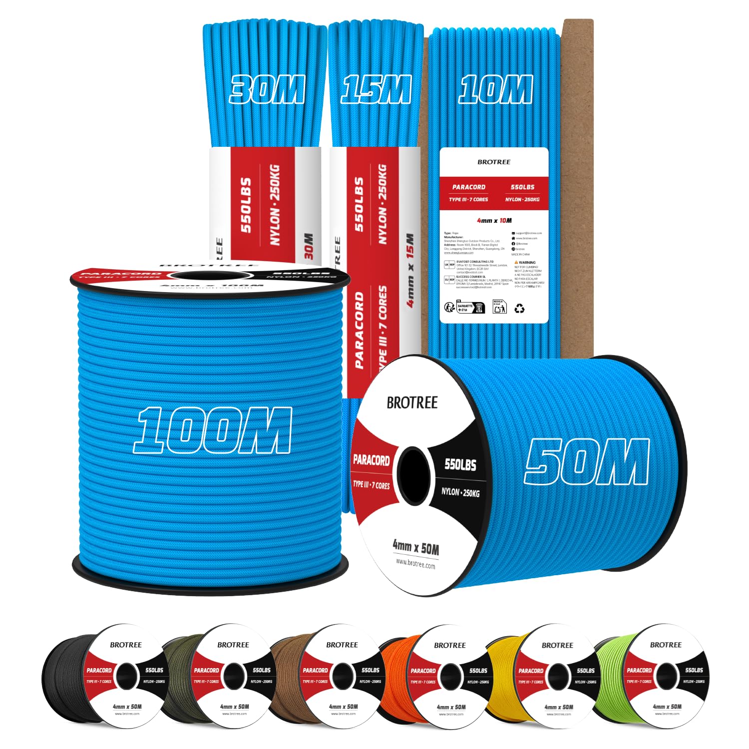 Brotree 4mm Paracord 550 Seil 100% Nylon Schnüre Type III mit 7 Brotree 4mm Paracord 550 Seil 100% Nylon Schnüre Type III mit 7