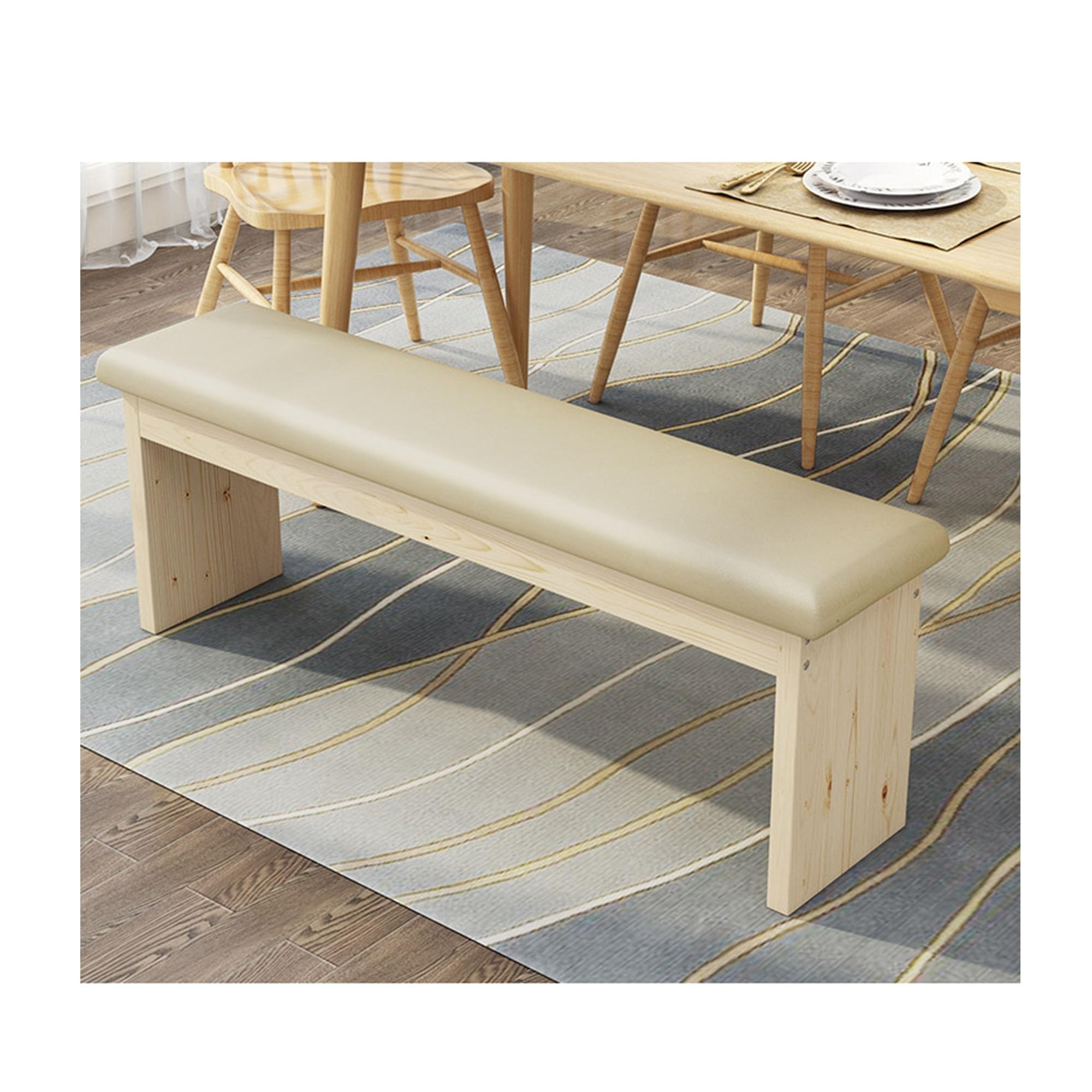 Banc de bout de lit en bois massif rembourré long de 140cm pour chambre