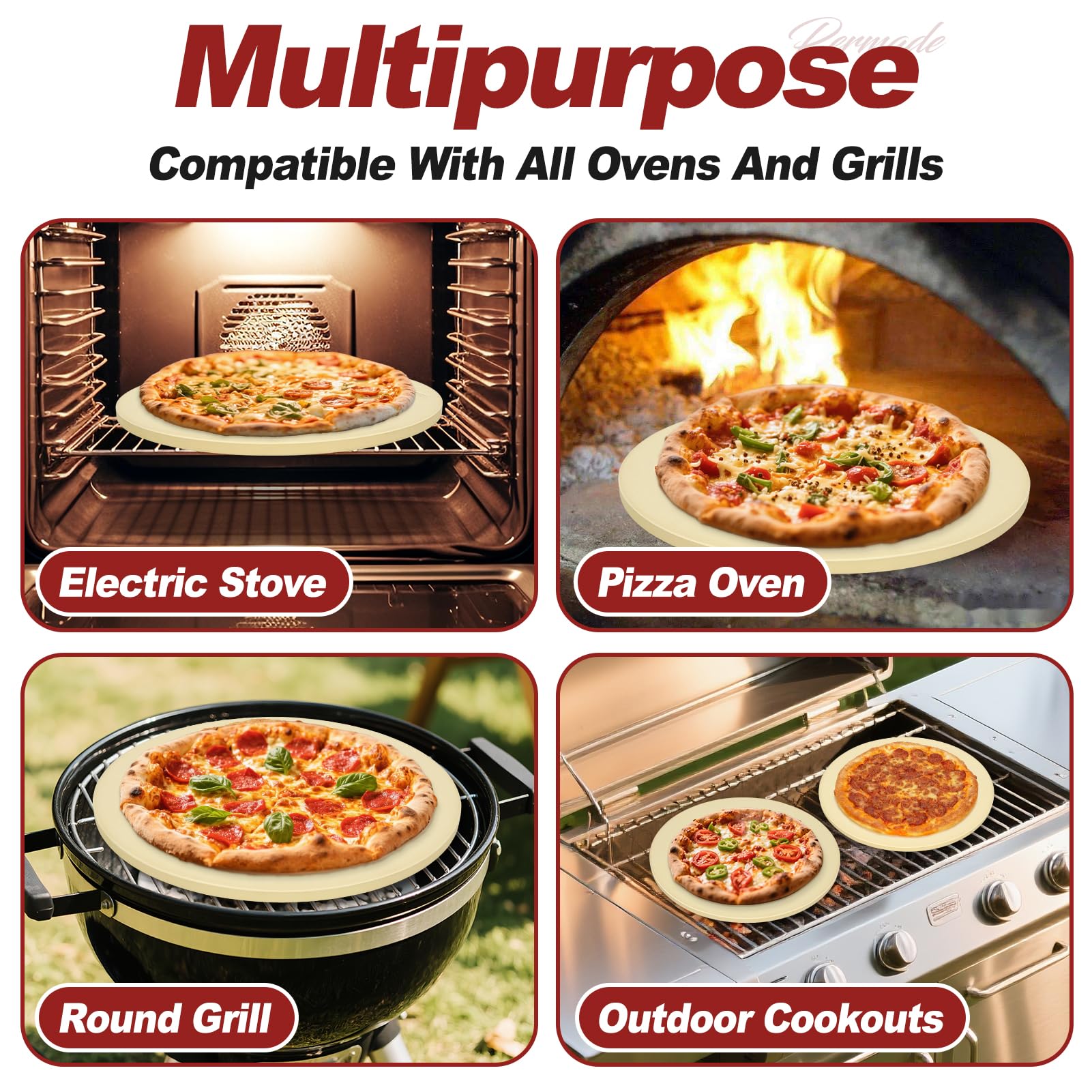 Pierre à pizza ronde pour barbecue et four - Pierre de cuisson de 40,6 cm - Pierre à pizza en cordiérite robuste pour pain, biscuits, résistant aux chocs thermiques - Pierre de cuisson pour