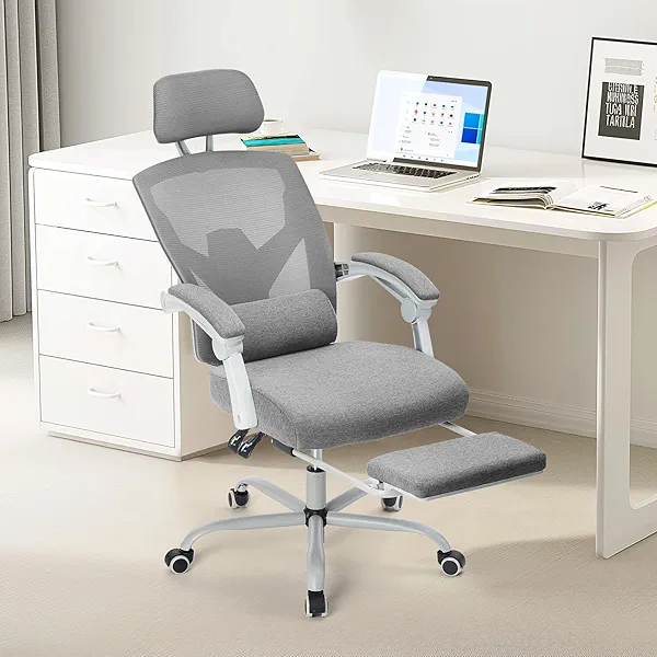 Sweetcrispy Office Computer Desk Chair, Ergonomic High-Back Mesh Rolling Work Swivel Chairs with Wheels, Comfortable Lumbar Support, Comfy Arms for Home, Bedroom, Study, Student, Classic Grey