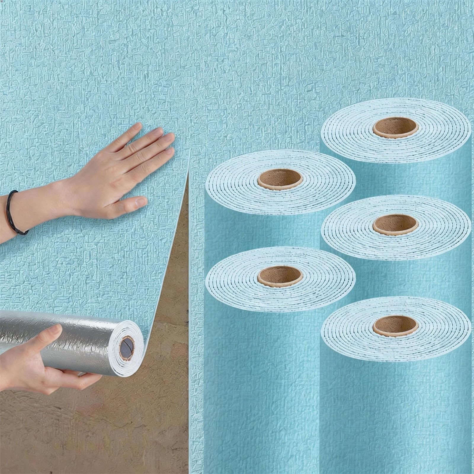 Papier peint isolant autocollant revêtement mural mousse 5mm bleu 50m