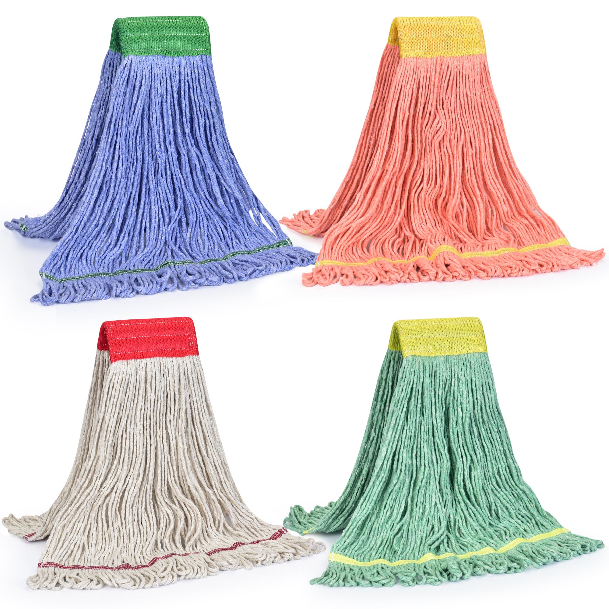 Matthew Cleaning Heavy Duty Mop Head Replacement, 5 Inch Wide Headband, Color Coded Looped End Cotton String Wet Mops for Floor Cleaning, Medium Size