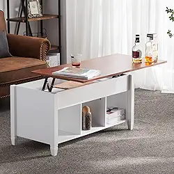 Mesas de centro para sala de estar, mesa de centro elevatória com armazenamento de móveis modernos, compartimento oculto e mesa elevatória, marrom, branco