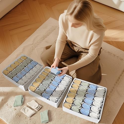 Miniatura 134 de Joyoldelf Organizador de cajones para calcetines, organizador de ropa interior, organizador de 16 celdas de tela, cajas de almacenamiento para Beige