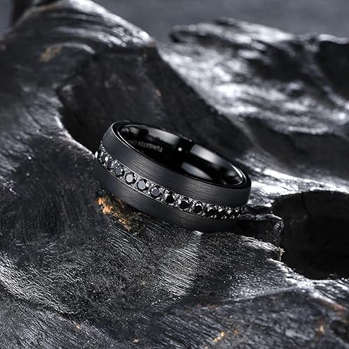 Miniatura 3 de King Will Anillo de boda de tungsteno para hombre con incrustaciones de circonita cúbica de 0.276 in0.315 in, corte plano, ajuste cómodo, anillos
