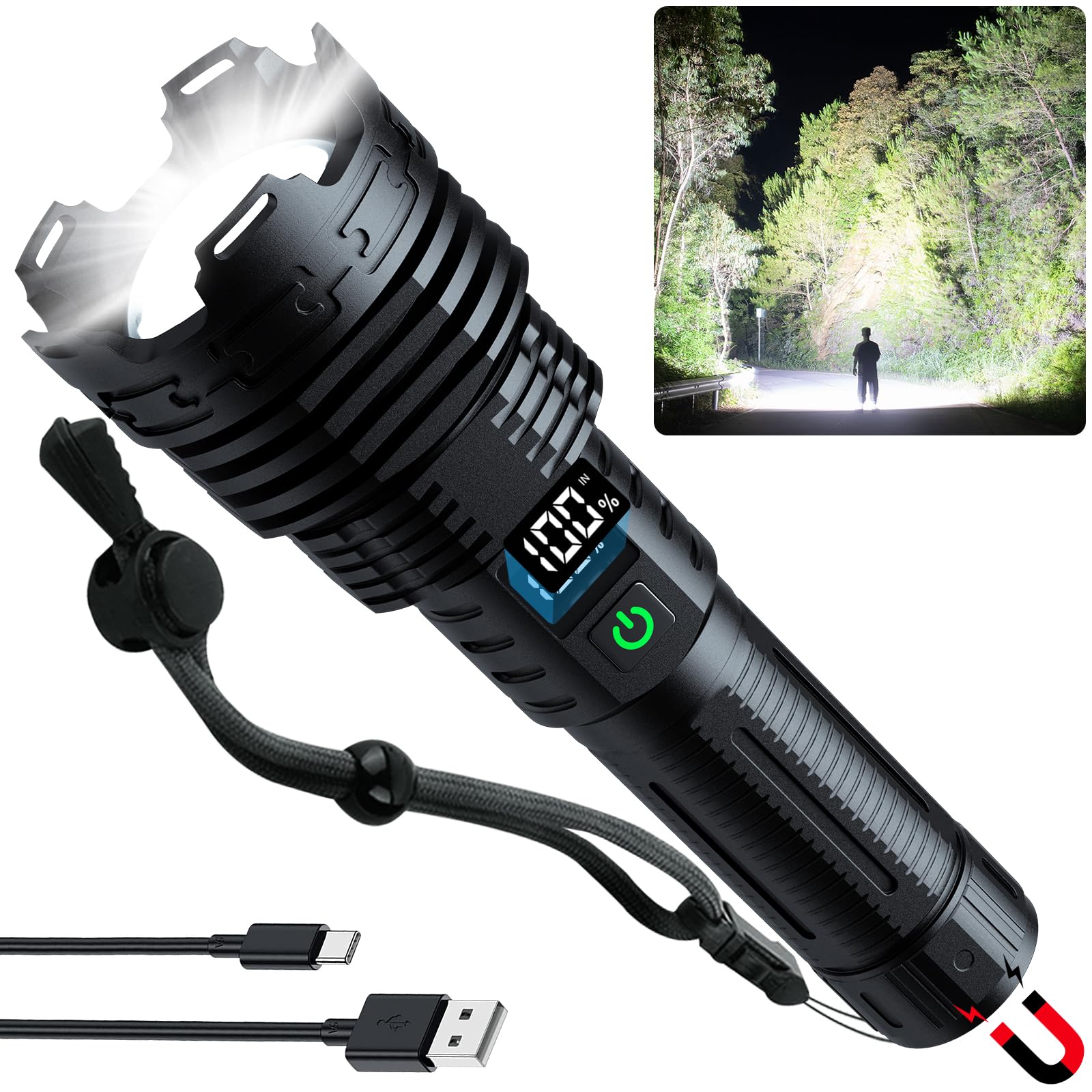 Rechargeable LED Flashlights High Lumens, 900,000 Super Bright High Powerful Flash Light,5 Modes, IPX7 Waterproof,Handheld Powerful Flashlights for Emergency Camping Hiking