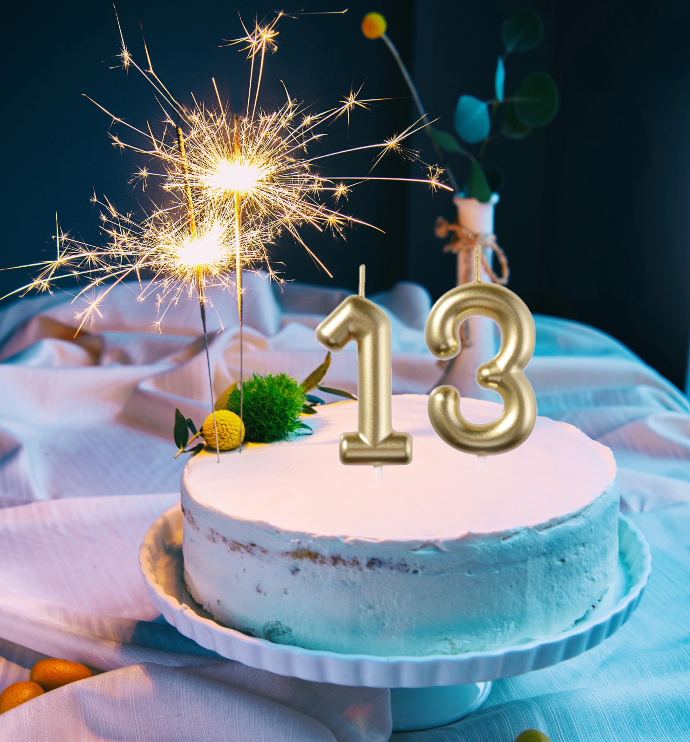 Bougies d'anniversaire dorées 13 et 31 de 6,9 cm - Chiffres 13e et 31e en diamant 3D pour garçons et filles - Décorations de fête à thème
