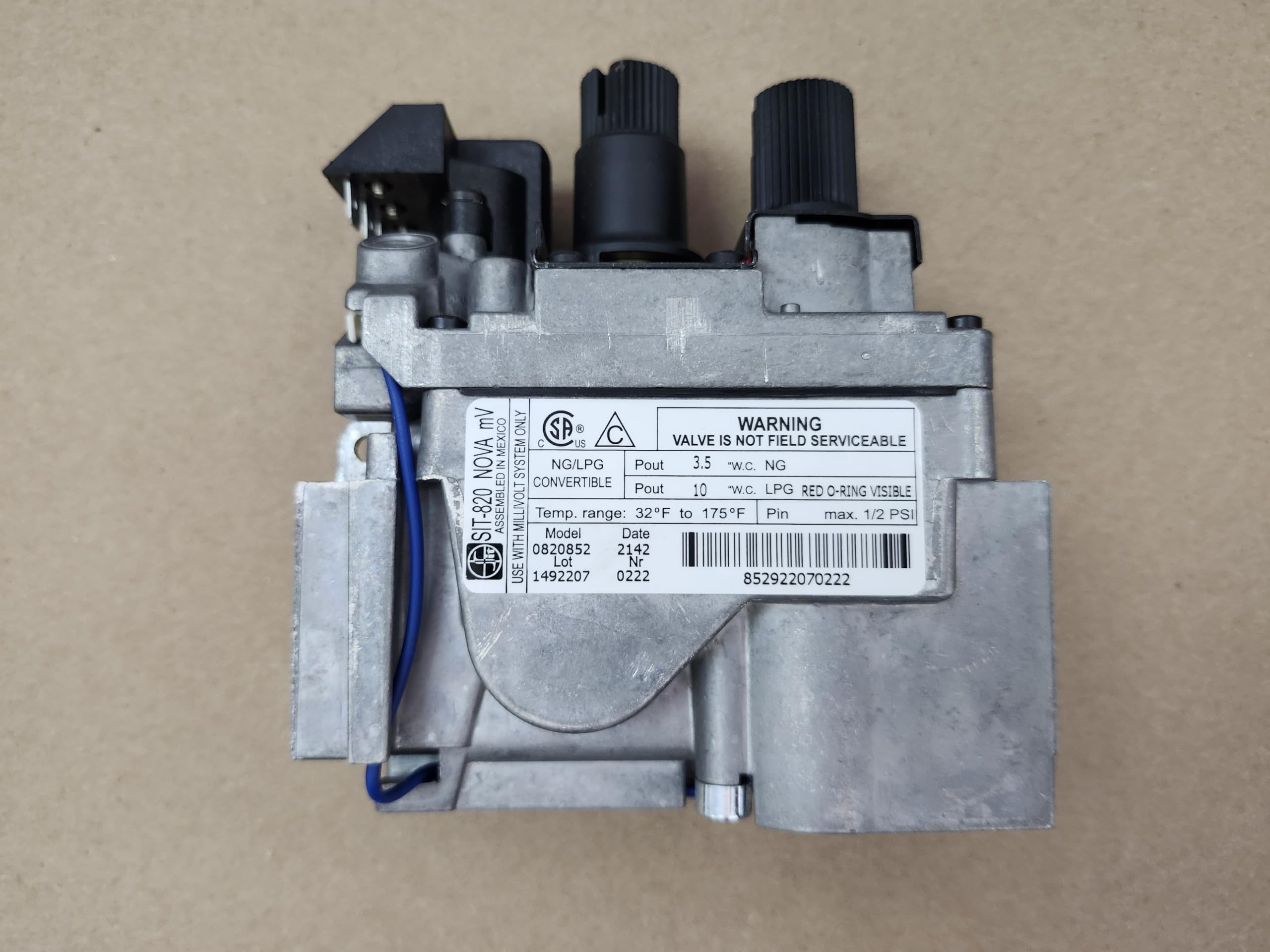 All Pro Fireplace Replacement SIT Natural or Propane Gas Control Valve NOVA (Regency 910-568), Silver, 0.820.852