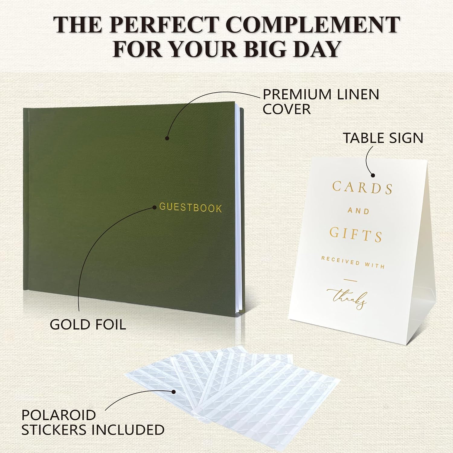 LADY&HOME Linen Wedding Guest Book for Wedding Reception-Guestbook to Sign in,Baby Shower Guest Book,Photo and Polaroid Guest Book for Bridal Shower (Emerald Green)