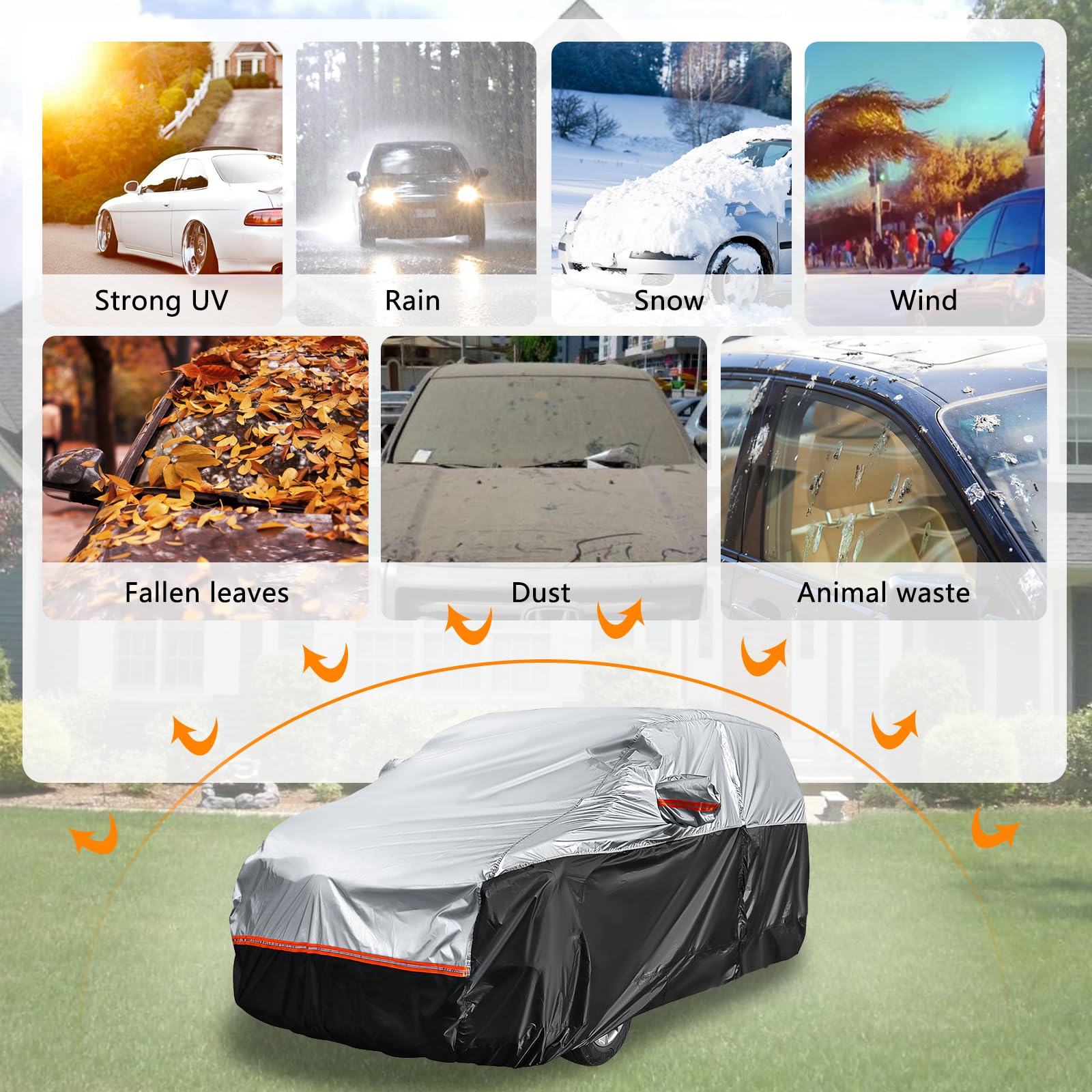 Autoabdeckung Passend für VW T5 T6 LWB Peugeot Travelle Long, Universal wasserdichte Vollgarage Autoplane mit Reißverschlusstür für Schnee, Regen, Allwetterschutz