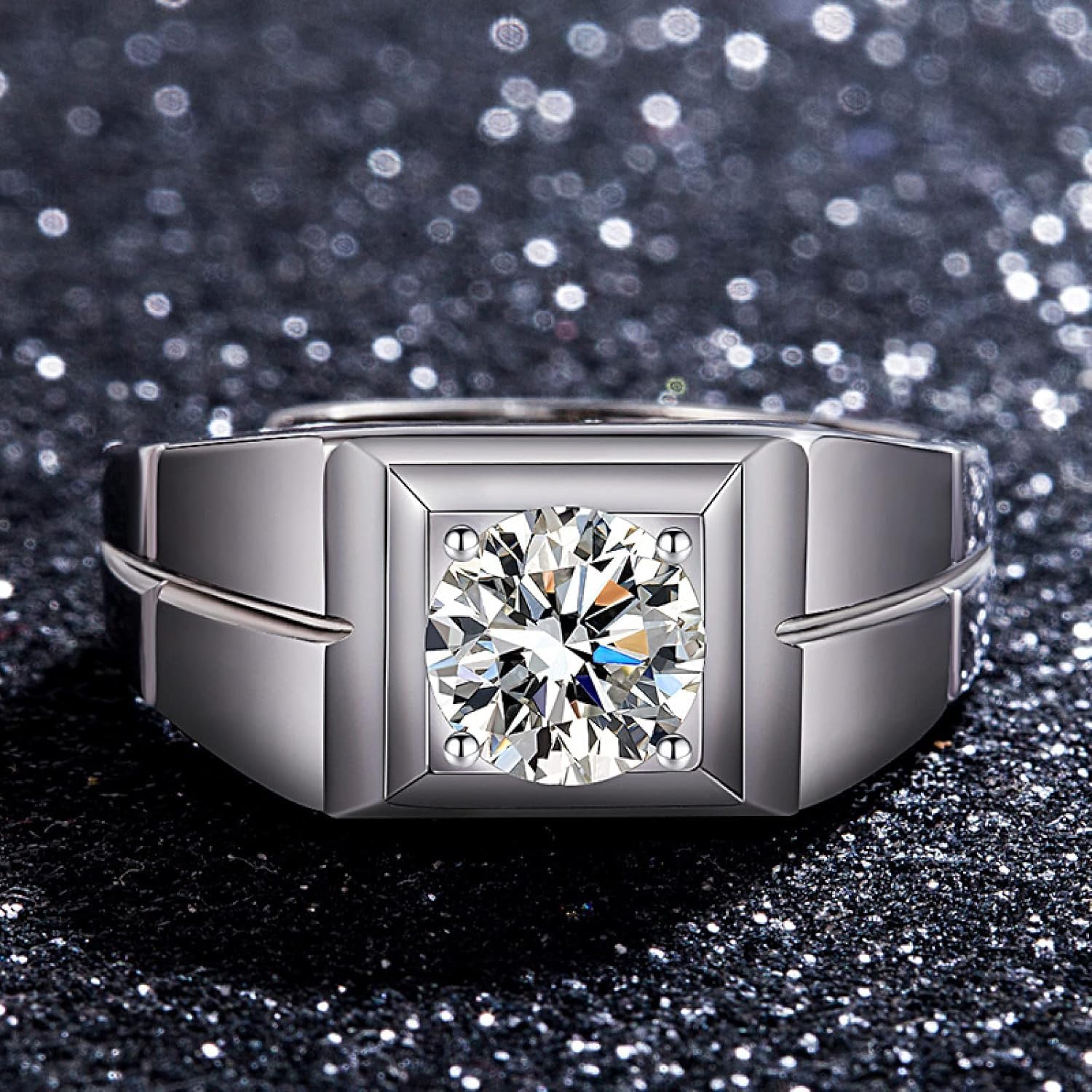 Moissanite Live -Herrenring überwältigendes Eröffnungs -Ehering für Männer, MZ003 (1,5 Karat), verstellbare Öffnung
