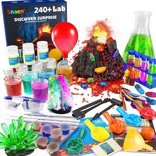 SNAEN Más de 240 kits de ciencia de experimentos de laboratorio, juego de química, crecimiento de cristales, volcán en erupción, actividades STEM,