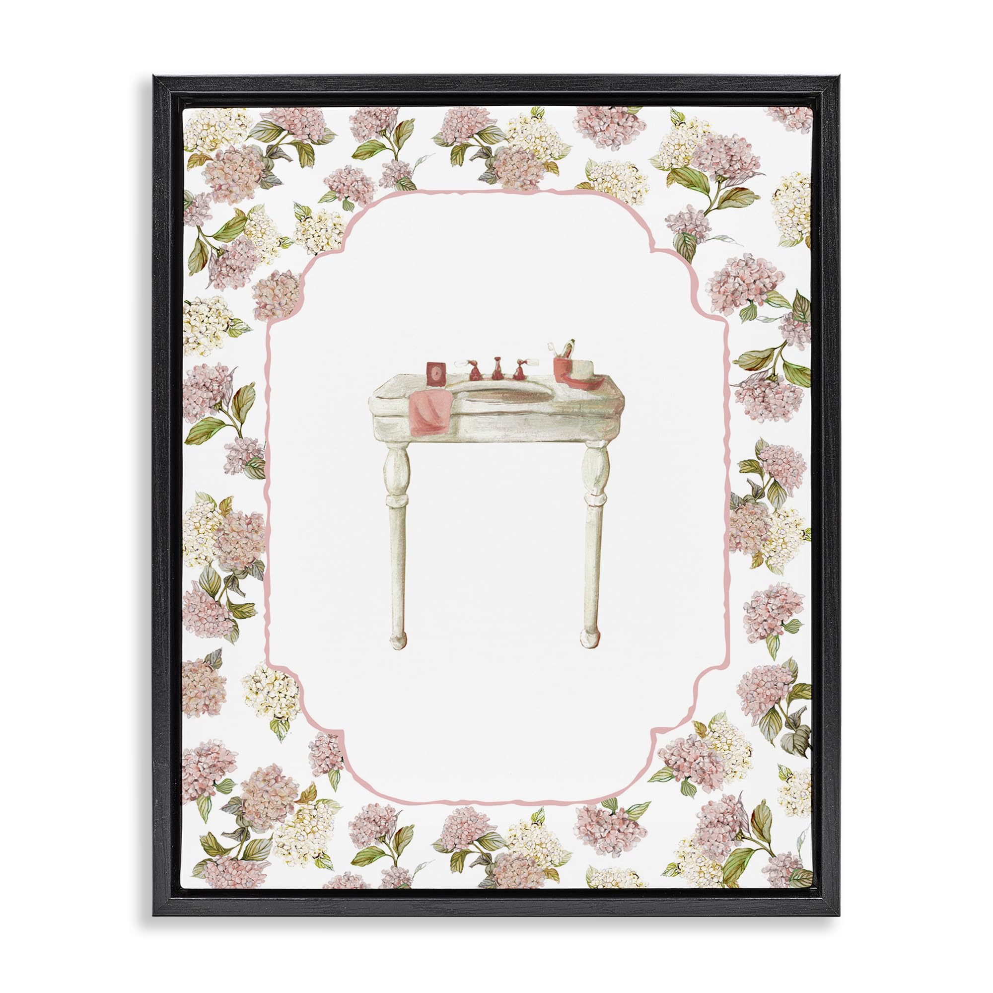 Stupell Industries Elegant Hydrangeas Vanity Mirror 'Elegant Hydrangeas Vanity', Floating Frame Canvas Art, Black, 25 X 31 Inches, Easy To Hang And Sturdy, Made In Usa, By Carol Robinson