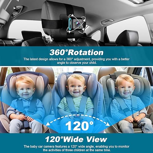 Miniatura 4 de Espejo de coche para bebé, pantalla de espejo con función de visión nocturna HD de 4.3 pulgadas, visión amplia, monitor de cámara de coche de bebé