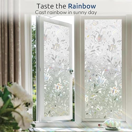 Miniatura 5 de rabbitgoo - Película decorativa de privacidad para ventanas, lámina de cristal arcoíris, vinilo para ventana de vidrieras estáticas, ventana de